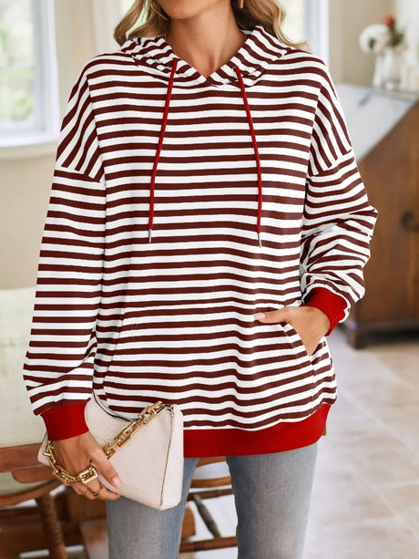 Loose casual striped hooded sweatshirt - V.I.P Digital Presence