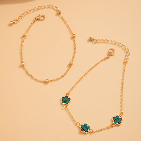 Double layer lucky five petal flower five leaf grass foot chain suit design sense flower shaped chain - V.I.P Digital Presence