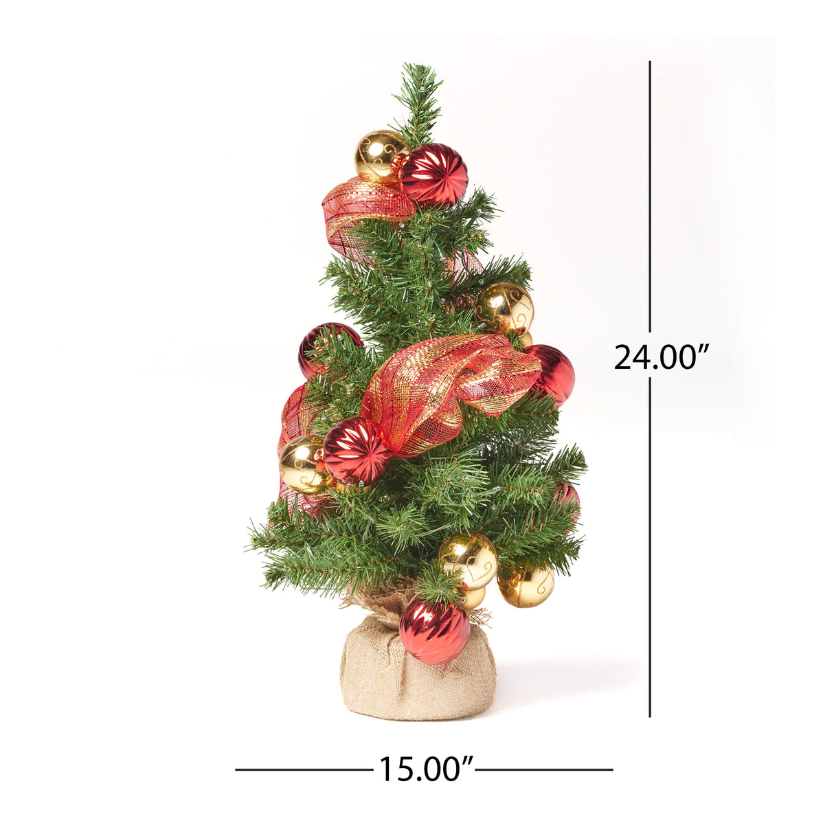 2'RED/GOLD DECORATION BURLAP TREE WITH 50 WARM WHITE LED LIGHTS-BATTERY OPERATED - V.I.P Digital Presence