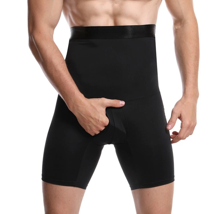 Men's Double layered High Waist Tight Belly Pants Elastic Solid Color Men's Breathable Lifting Hip Shaping Pants - V.I.P Digital Presence