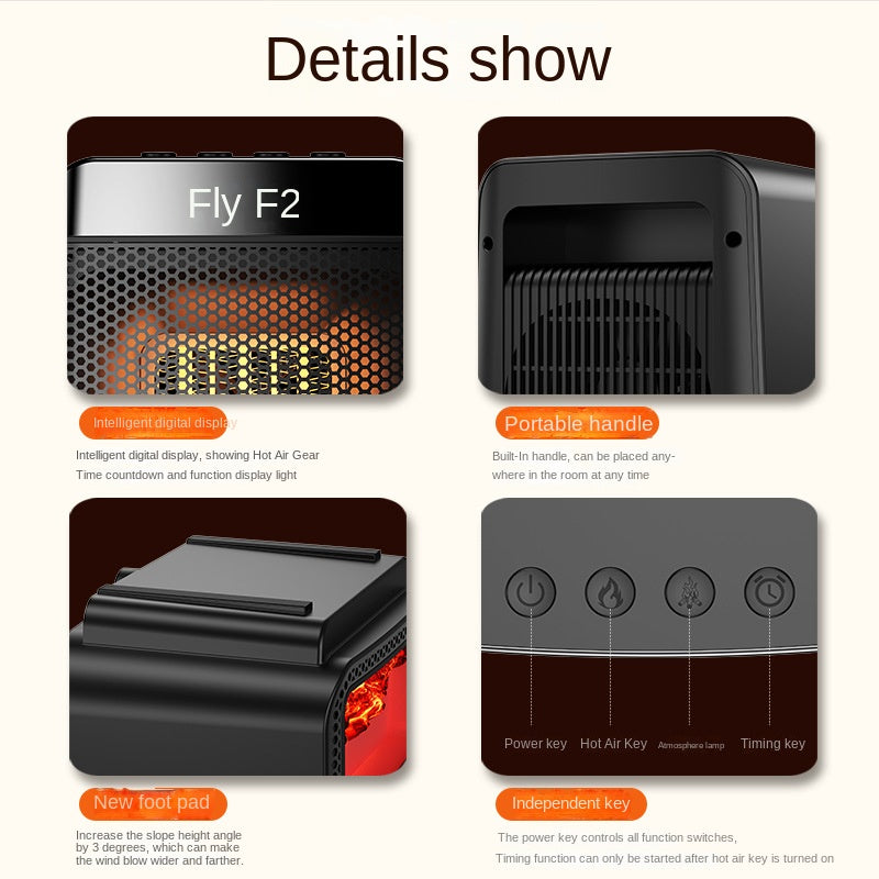 3D dynamic flame heater, household heater, silent and energy-saving PTC speed electric heater - V.I.P Digital Presence