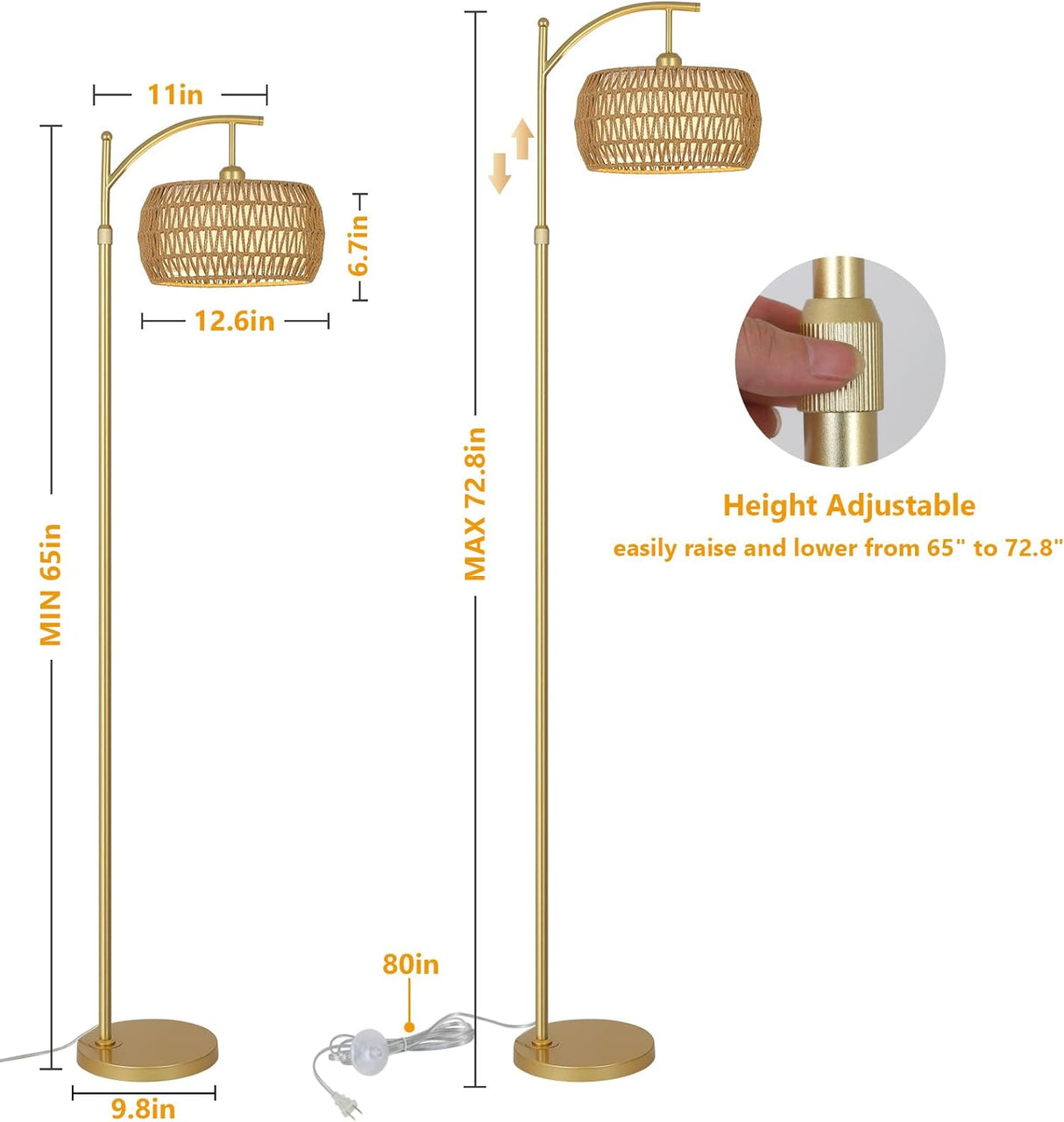 Arc Floor Lamp with 3 Color Temperatures, LED Gold Floor Lamp with Remote & Stepless Dimmable Bulb, Boho Standing Lamp - V.I.P Digital Presence