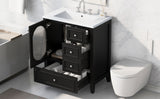 30" Bathroom Vanity with Sink, Bathroom Vanity Cabinet with Three Drawers and Door, Solid Wood and MDF, Black - V.I.P Digital Presence