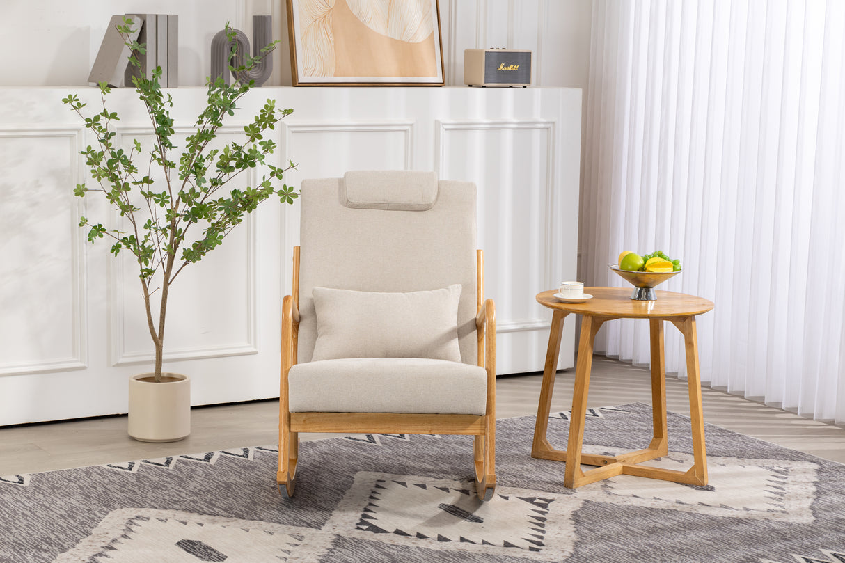 Rocking Chair Upholstered Fabric Rocking Armchair Indoor with High Backrest Glider Chairs and Lumbar Pillow for Living Room - V.I.P Digital Presence