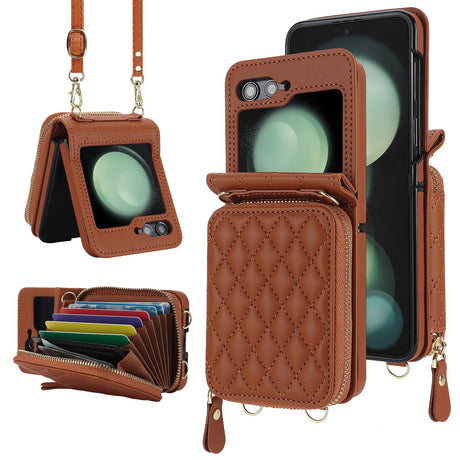 Suitable for Flip5 4 folding phone case fashion card insertion Samsung ZFlip6 crossbody small fragrant style phone leather cover - V.I.P Digital Presence