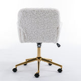 Artificial rabbit hair gold metal base home office chair adjustable chair rotating office chair, dressing chair (beige)