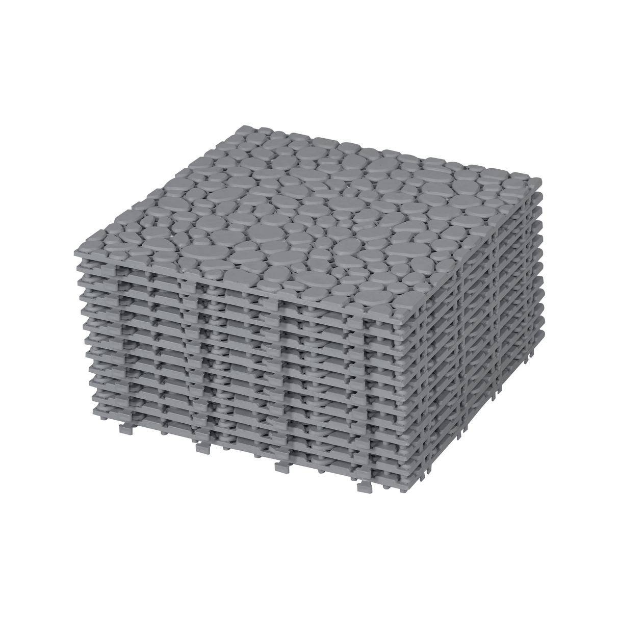 12 x 12 inch gray interlocking deck tiles, plastic waterproof pebble pattern, pack of 12 pieces - V.I.P Digital Presence