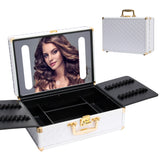 Portable makeup case, travel makeup bag with LED mirror, locked makeup storage box, brush holder, divider, rechargeable, white - V.I.P Digital Presence