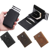 Leather Sliding Wallet Bi-Fold Credit Card Wallet Automatic Pop-Up Card Holder With Air Tag Protective Sleeve - V.I.P Digital Presence