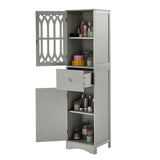 Tall Bathroom Cabinet, Freestanding Storage Cabinet with Drawer and Doors, MDF Board, Acrylic Door, Adjustable Shelf, Grey - V.I.P Digital Presence