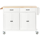 Kitchen Island Cart with Solid Wood Top and Locking Wheels 54.3 Inch Width  (White)