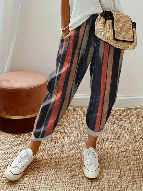 Striped Pocketed Elastic Waist Pants - V.I.P Digital Presence
