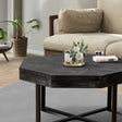 Wooden octagonal retro patchwork craft 30 inch wooden tabletop cross metal leg coffee table (Antique Black) - V.I.P Digital Presence