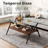 Rectangle Coffee Table with Tempered Glass top and Black Metal Legs, Modern Table for Living Room , Transparent Glass - V.I.P Digital Presence