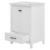 24" Bathroom Vanity with Sink, Bathroom Vanity Cabinet with One Drawer and Doors, Solid Wood and MDF, White - V.I.P Digital Presence
