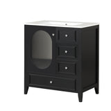 30" Bathroom Vanity with Sink, Bathroom Vanity Cabinet with Three Drawers and Door, Solid Wood and MDF, Black - V.I.P Digital Presence