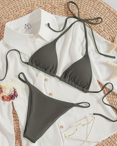 Hanging neck tie bikini multi-color three-point swimsuit hot spring swimsuit - V.I.P Digital Presence