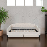 Full Size Upholstered Tufted Daybed with Two Drawers, Beige