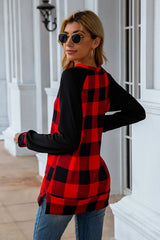 Plaid Round Neck Long Sleeve T-Shirt - V.I.P Digital Presence