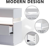 LED bedside table, bedroom, three drawers, dressing table, acrylic board, bedside furniture (white) - V.I.P Digital Presence