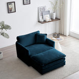 Ottoman modern style chair, living room club chair Chenille cushioned armchair, bedroom reading chair, blue - V.I.P Digital Presence