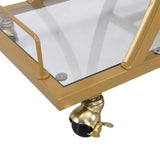 Golden Bar Cart with Wine Rack Tempered Glass Metal Frame Wine Storage - V.I.P Digital Presence