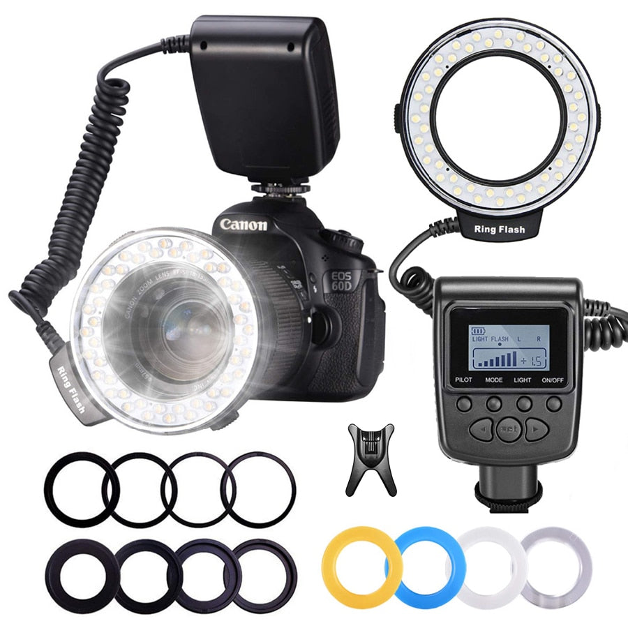 MAMEN 48 Macro LED Ring Flash Light With 8 Adapter Ring For Nikon Canon Pentax Olympus Panasonic Camera DSLR Ring Flash Kit - V.I.P Digital Presence
