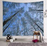 Hermoso tapiz de pared grande con estampado de bosque natural, decoración artística de pared 