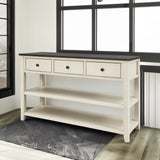 Retro Design Console Table with Two Open Shelves, Pine Solid Wood Frame and Legs for Living Room (Espresso+Beige) - V.I.P Digital Presence