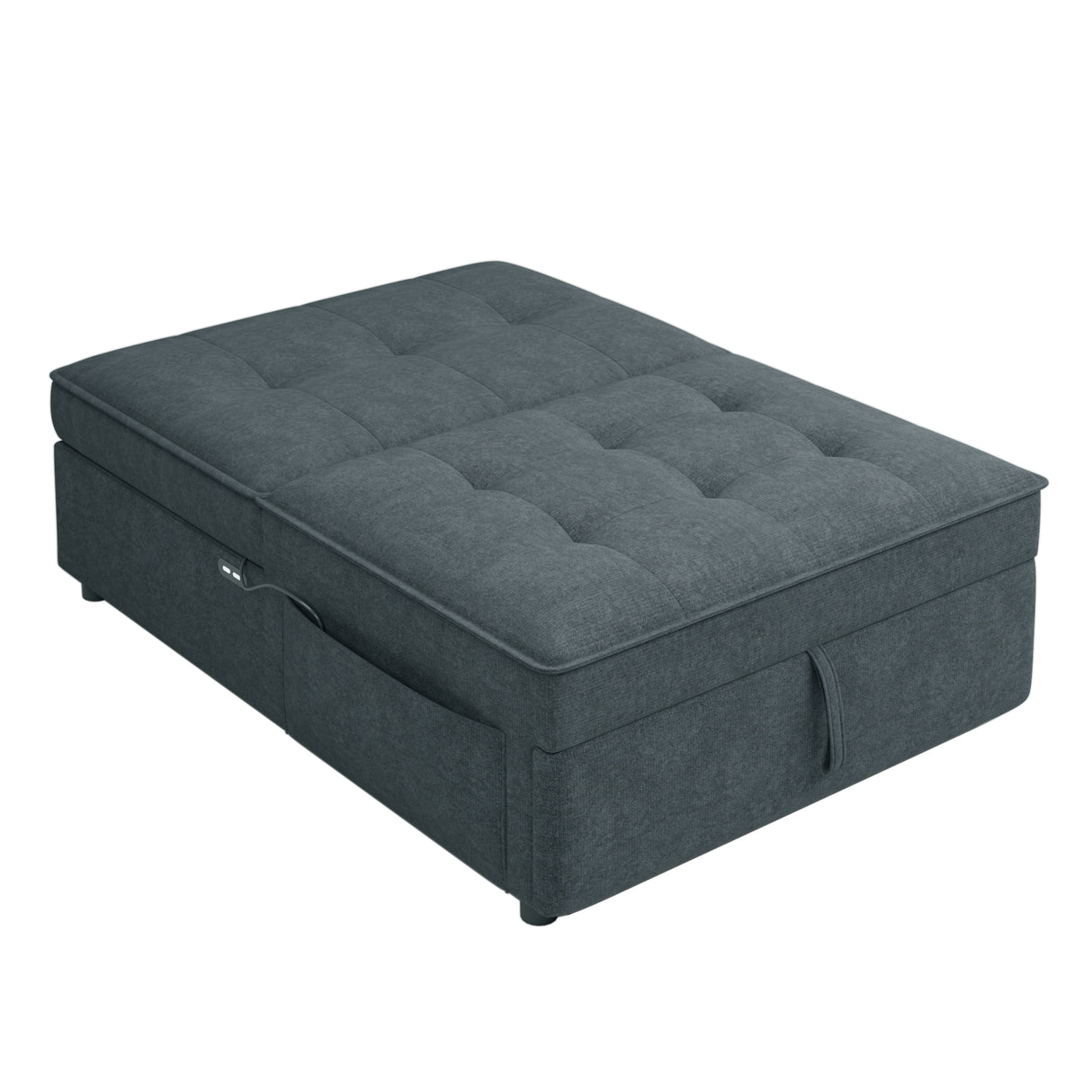 Four in one sofa bed, chair bed, multifunctional folding Ottoman bed with storage bag and USB port, dark blue - V.I.P Digital Presence