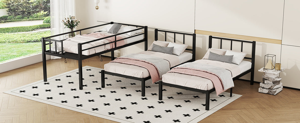 Twin over Twin & Twin Bunk Beds for 3, Twin XL over Twin & Twin Bunk Bed Metal Triple Bunk Bed, Black - V.I.P Digital Presence