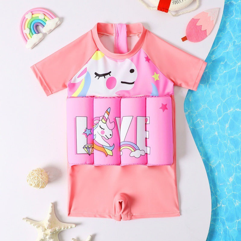 Children's buoyancy swimsuit for girls, babies, toddlers, princesses, short sleeved cartoon one-piece swimsuit for girls - V.I.P Digital Presence