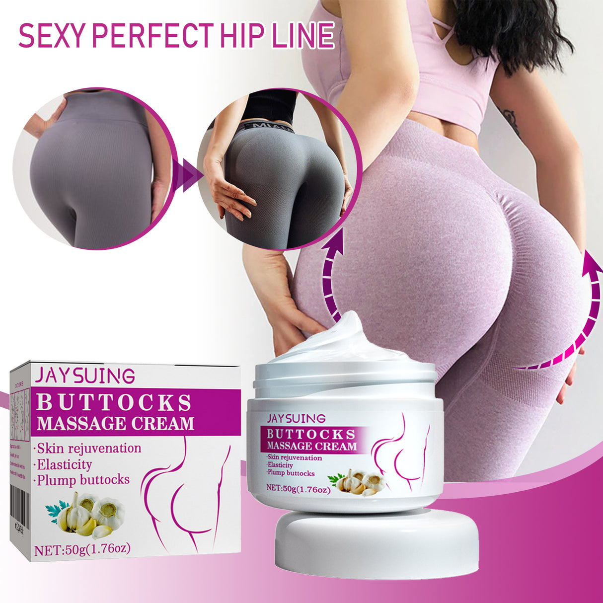Crema reafirmante y reafirmante para caderas, crema moldeadora de caderas Peach, crema para el cuidado de las caderas con curva en S.
