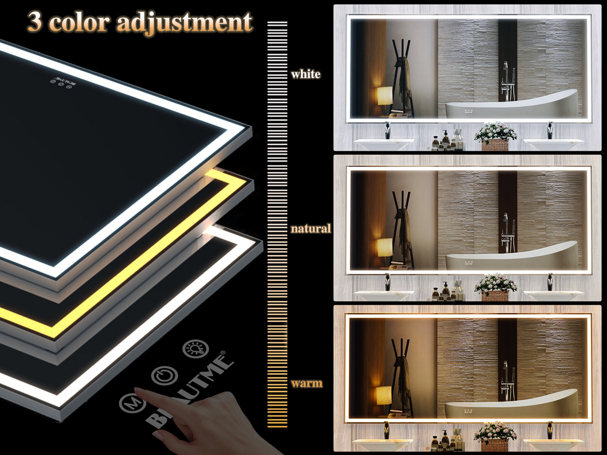 72X32 inch large LED bathroom mirror wall mounted mirror with 3 color modes, aluminum frame wall mounted light, full body mirror - V.I.P Digital Presence