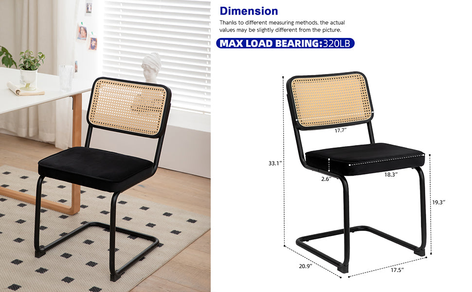 Dining Chairs Set of 2 velvet wicker side decorative chairs, black painted legs, modern medieval Bruell designed chairs, - V.I.P Digital Presence