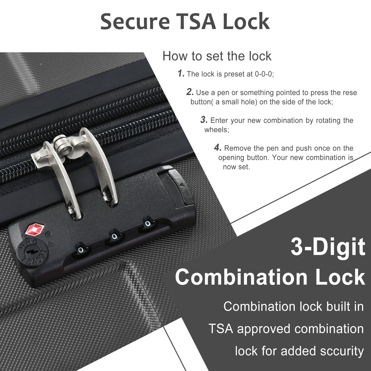 Hardshell Luggage Spinner Suitcase with TSA Lock Lightweight Expandable 24'' (Single Luggage) Black + ABS + 24 Inch