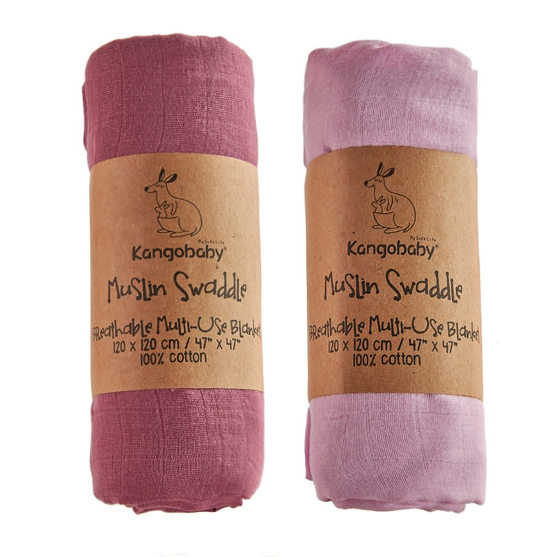 Kangobaby #Old Time# 100% Cotton Plain Color 2pcs Set Hot Sale Baby Muslin Swaddle Blanket - V.I.P Digital Presence