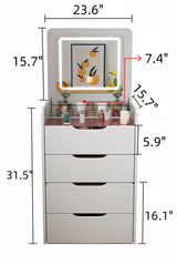 3 in 1 Vanity Desk with Plip Top Mirror,Small Make Up Vanity Set with Visible Glass Desktop,Compact Makeup Vanity with 3 Drawers - V.I.P Digital Presence
