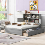 Full Size Platform Bed with Storage Headboard, Charging Station and 4 Drawers, Gray - V.I.P Digital Presence