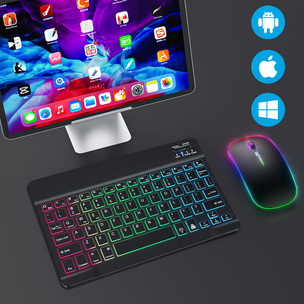 Suitable for iPad gradient luminous wireless keyboard and mouse set tablet Bluetooth keyboard - V.I.P Digital Presence