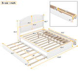 Wood Queen Size Platform Bed with Twin Size Trundle and 2 Drawers White
