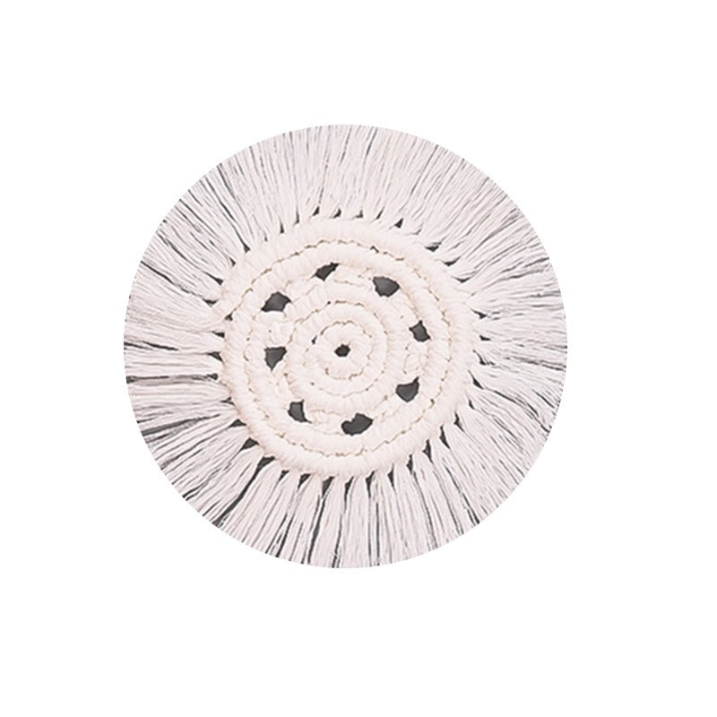 Nordic style hand woven cotton rope coaster insulation pad, white tassel desktop minimalist decorative pad - V.I.P Digital Presence