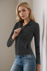 Pocketed Turtleneck Zip Up Denim Top - V.I.P Digital Presence
