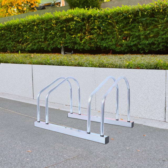 2 bicycle ground bike parking racks 22-28 inch wheel supports, maximum tire width 2.15 inches, galvanized - V.I.P Digital Presence