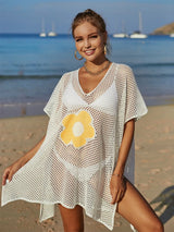 Openwork Flower V-Neck Short Sleeve Cover Up - V.I.P Digital Presence