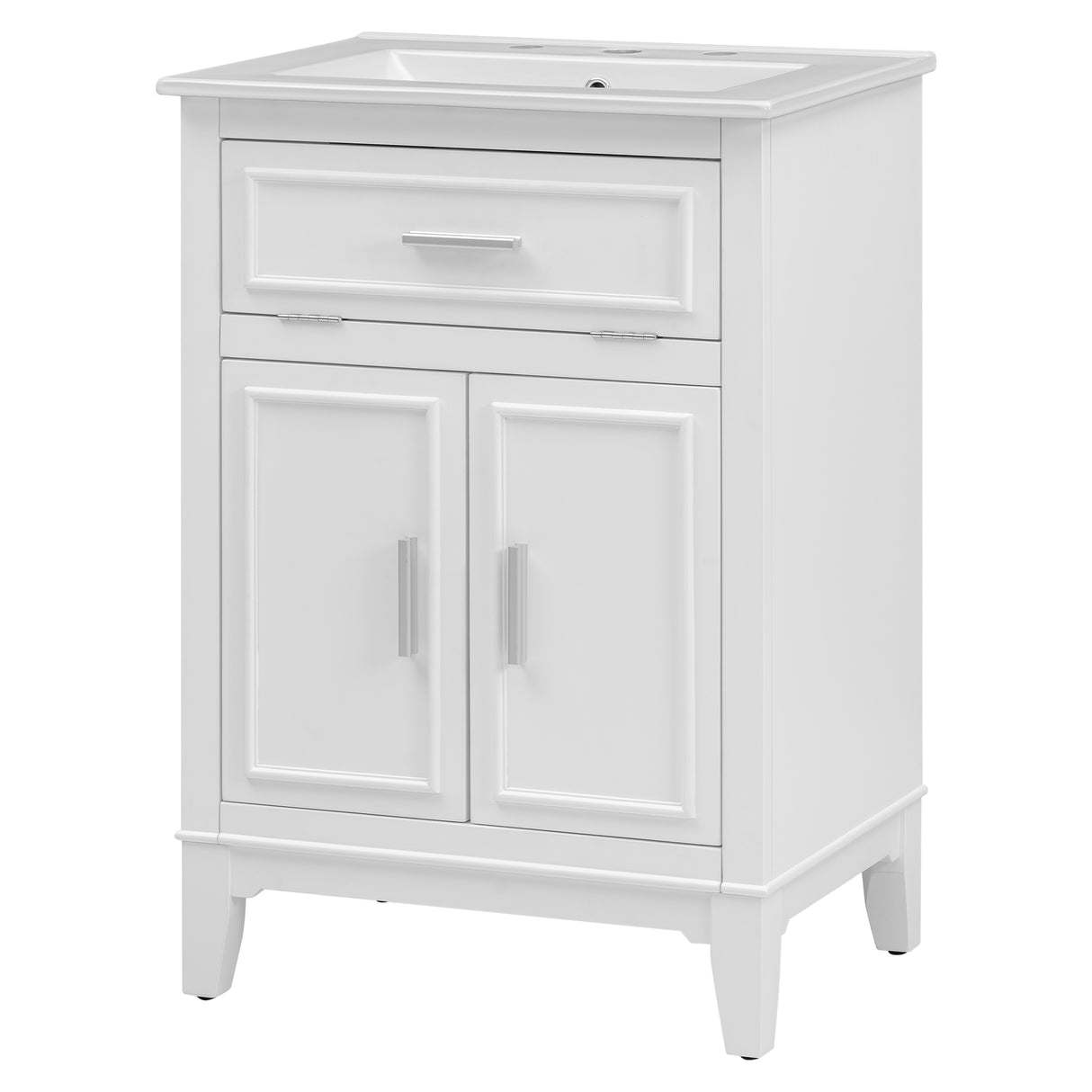 24" Bathroom Vanity with Sink, Bathroom Vanity Cabinet with One Flip Drawer and Doors, Solid Wood and MDF, White - V.I.P Digital Presence