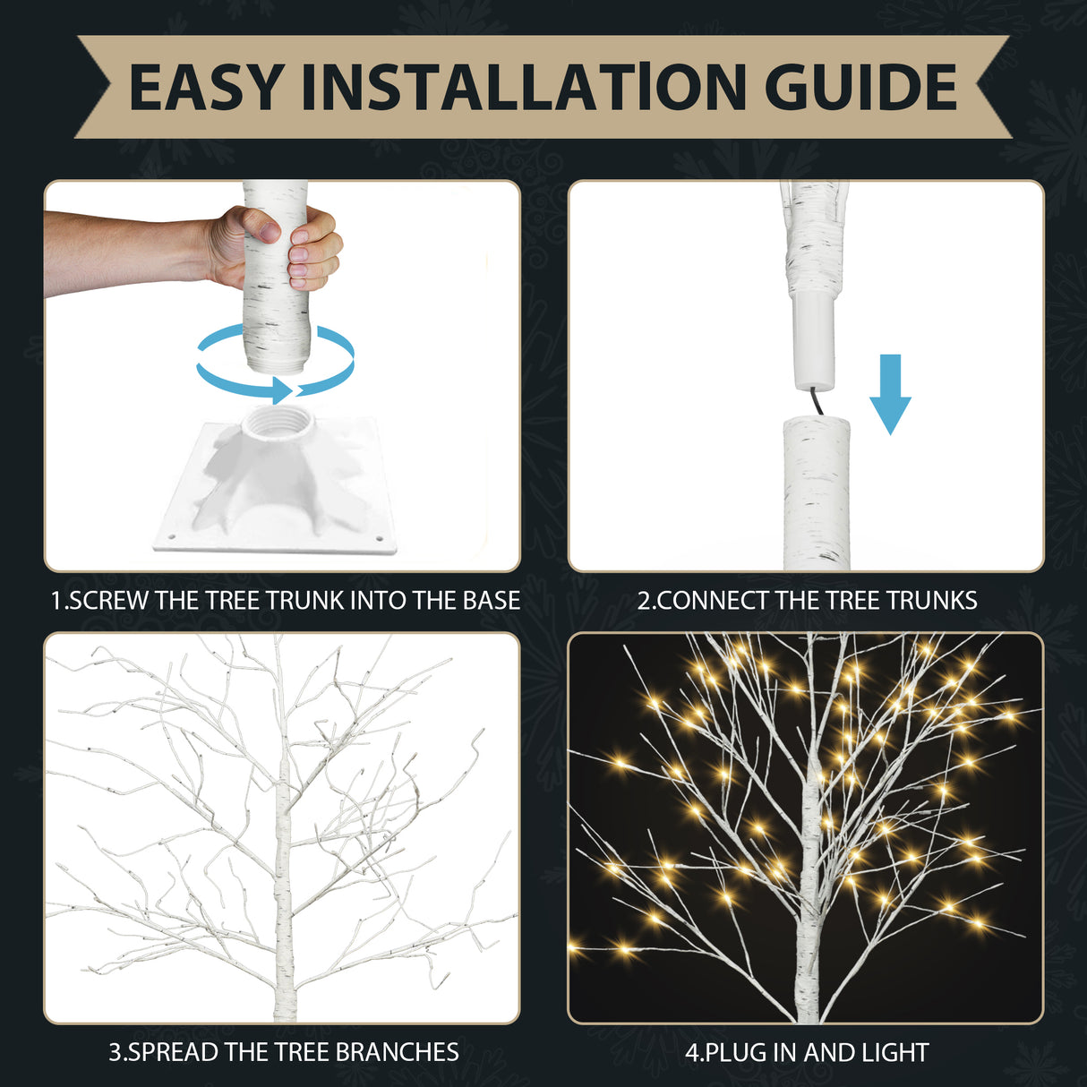 Artificial birch tree with light, 4FT 48 LED/5FT 72 LED/6FT 96 LED, with warm white light, indoor and outdoor decoration - V.I.P Digital Presence