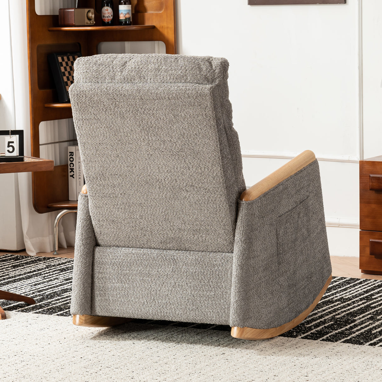 Accent Rocking Chair with Footrest High Back Rubber Wood Rocking Legs Bedroom Living Space 38.6D X 26.8W X 40.6H Inch - V.I.P Digital Presence