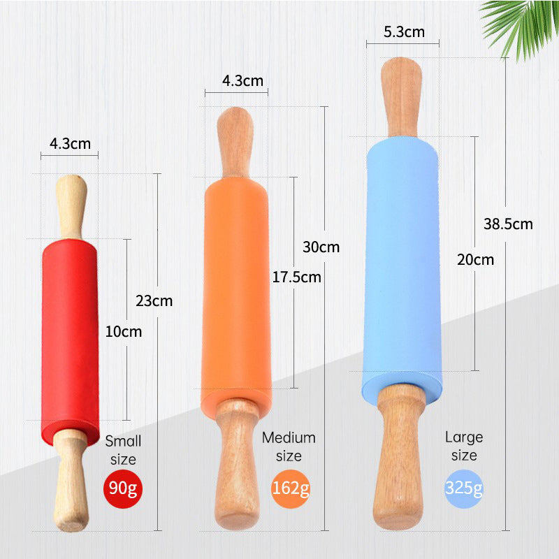 Wooden Handle Silicone Rolling Pin Rolling Pin Roller Flour Pin Small Medium And Large Household Baking Tools And Kitchenware - V.I.P Digital Presence