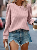 Textured Round Neck Long Sleeve Sweatshirt - V.I.P Digital Presence